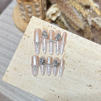 Decorative Stiletto Nail Tips Set with Gemstone Accents Acalora