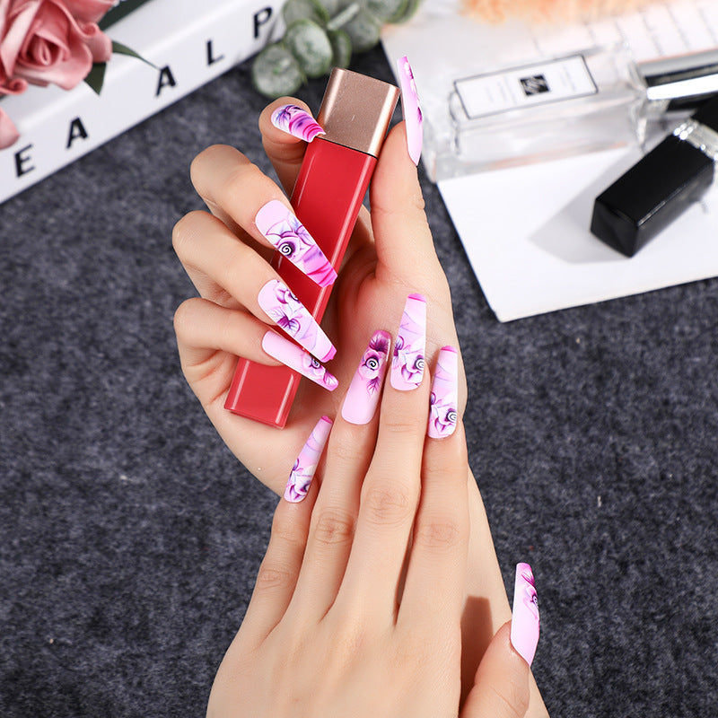 Artistic Nail Tips with Floral Design Acalora