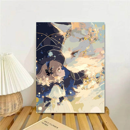 Whimsical Fantasy Cat and Girl Wall Art