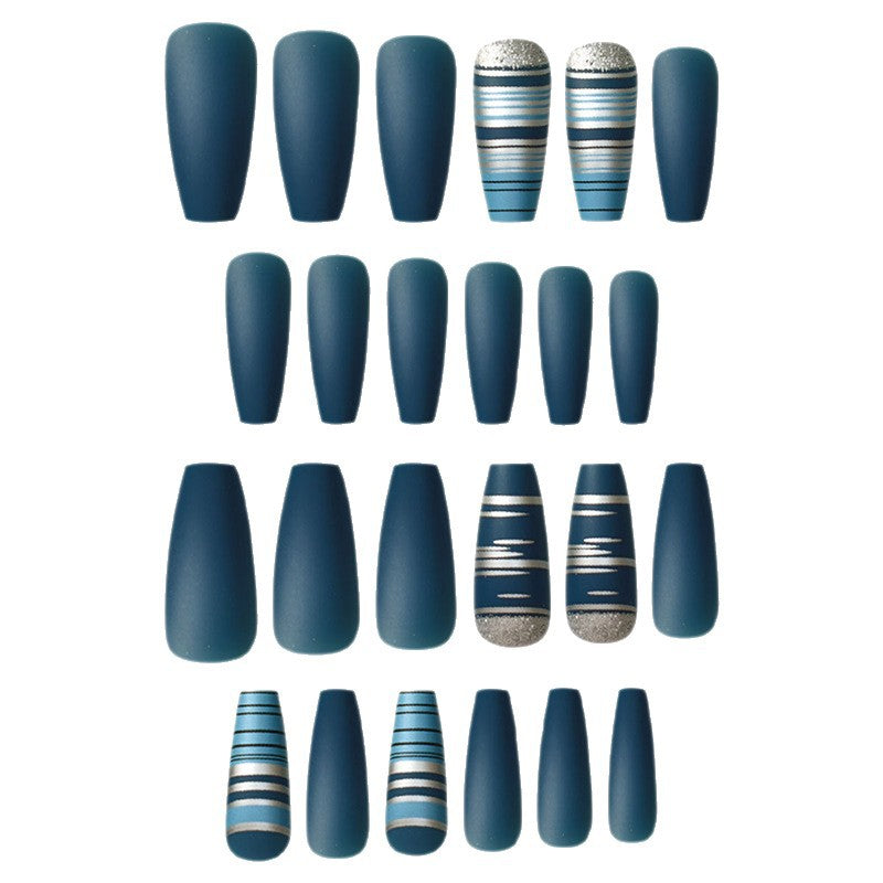 Fashionable Matte Finish Press-On Nails with Metallic Stripes Acalora