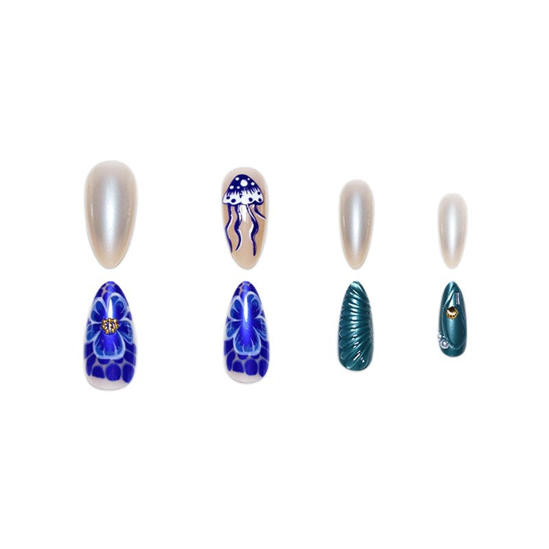Artistic Beach-Inspired Press-On Nail Art Acalora