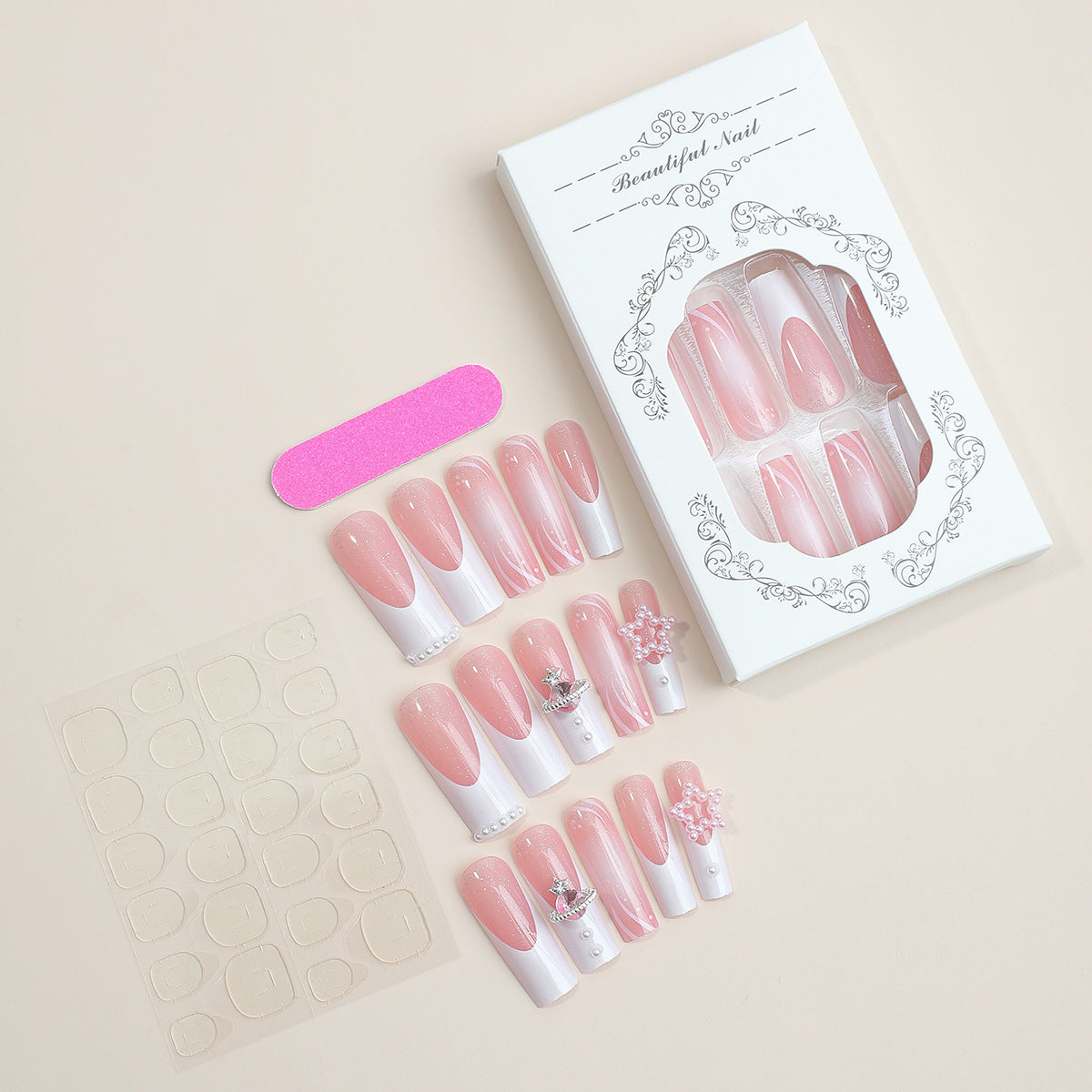 Decorative Press-On Nail Set with Elegant Design Elements Acalora