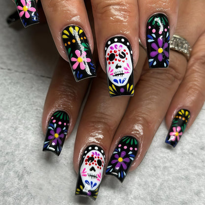 Creative artificial nails with sugar skull design Acalora