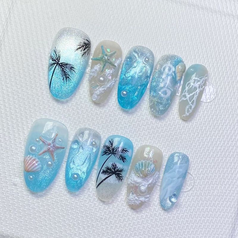 Nail art set with floral patterns and ombre effects Acalora