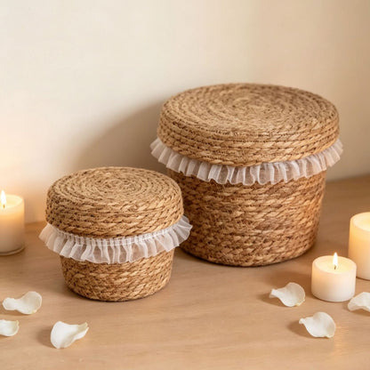 Natural fiber storage basket with ruffled edge Acalora