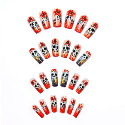 Artistic Skull and Flower Themed Nail Art Acalora