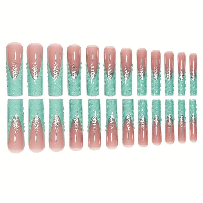Artistic Long Press-On Nail Art Set with Textured Design Acalora