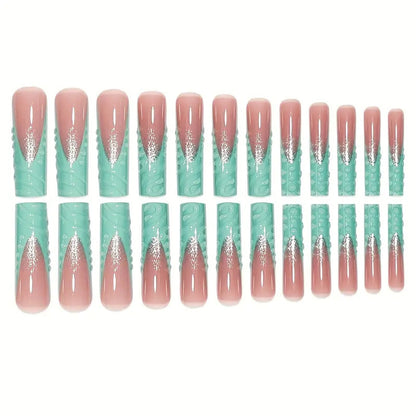Artistic Long Press-On Nail Art Set with Textured Design Acalora
