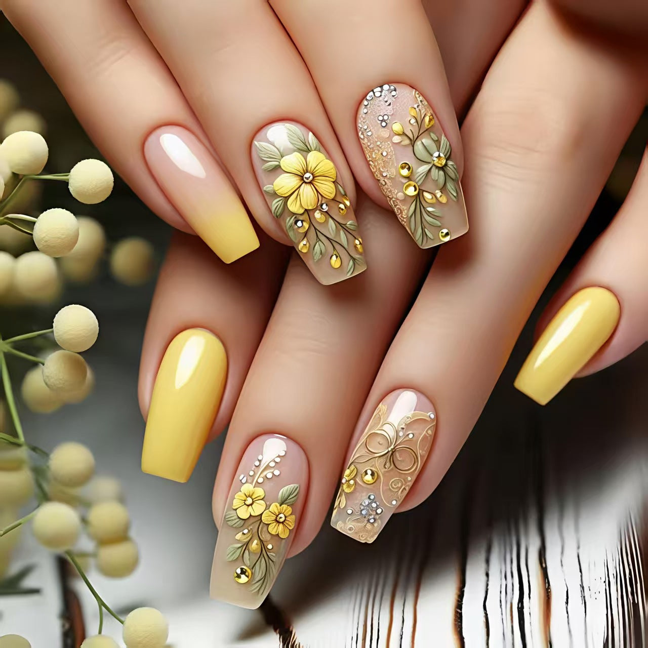 Decorative Floral Acrylic Nail Art Acalora