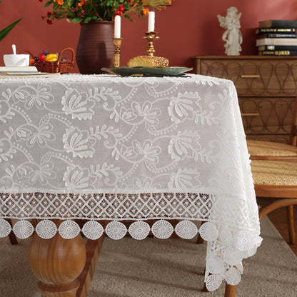 Elegant Embroidered Lace Table Cover