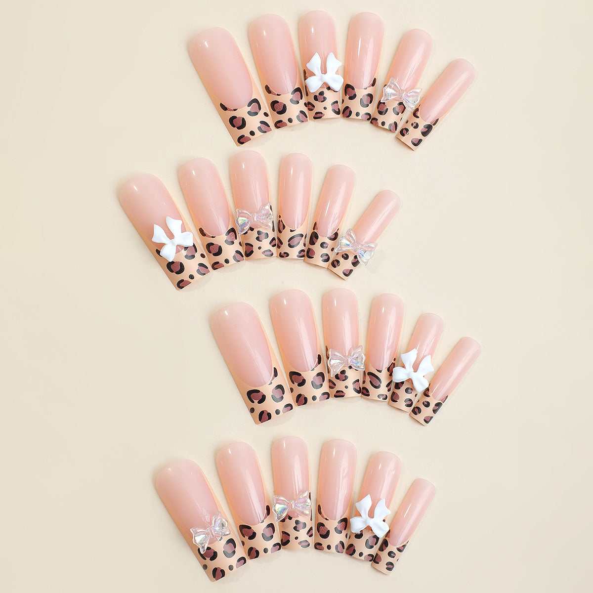 Decorative Press-On Nail Set with Chic Animal Print and Gem Accents Acalora