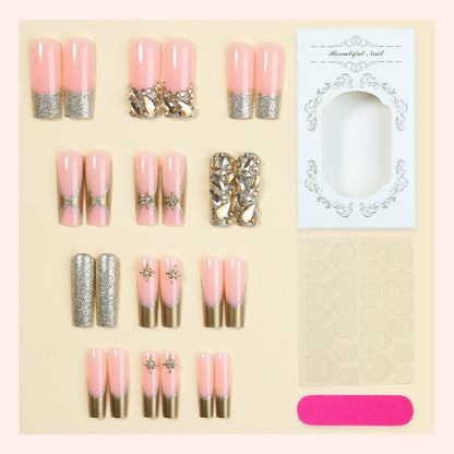 Premium Decorative Press-On Nail Set with Elegant Gold Accents Acalora