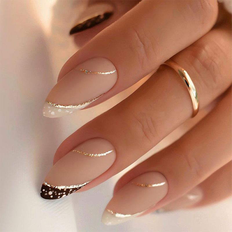 Stylish Stiletto Press-On Nail Art Set with Gold Accents Acalora