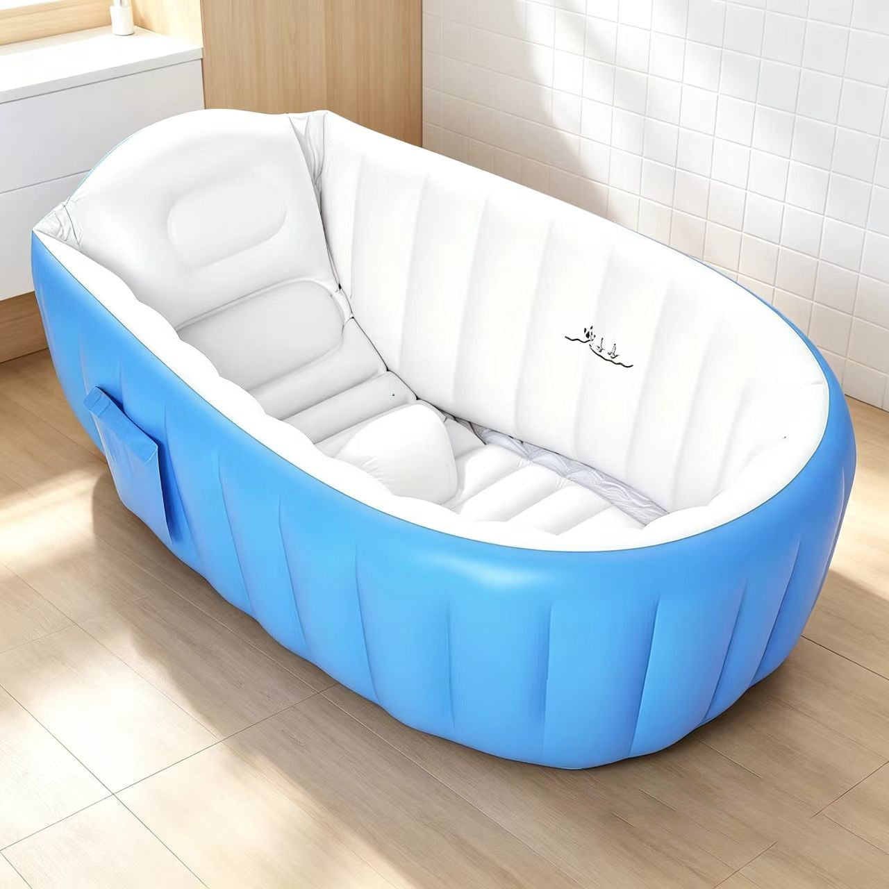 Inflatable Bathtub with Ergonomic Shape, Integrated Shelf and Compact Storage