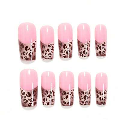Elegant Leopard Print French Tip Press-On Nails Acalora