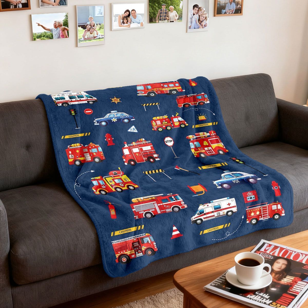 Firefighter-Themed Plush Fleece Blanket