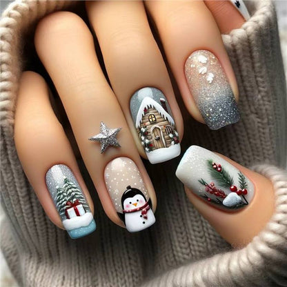 Festive Holiday-Themed Press-On Nail Art Set Acalora