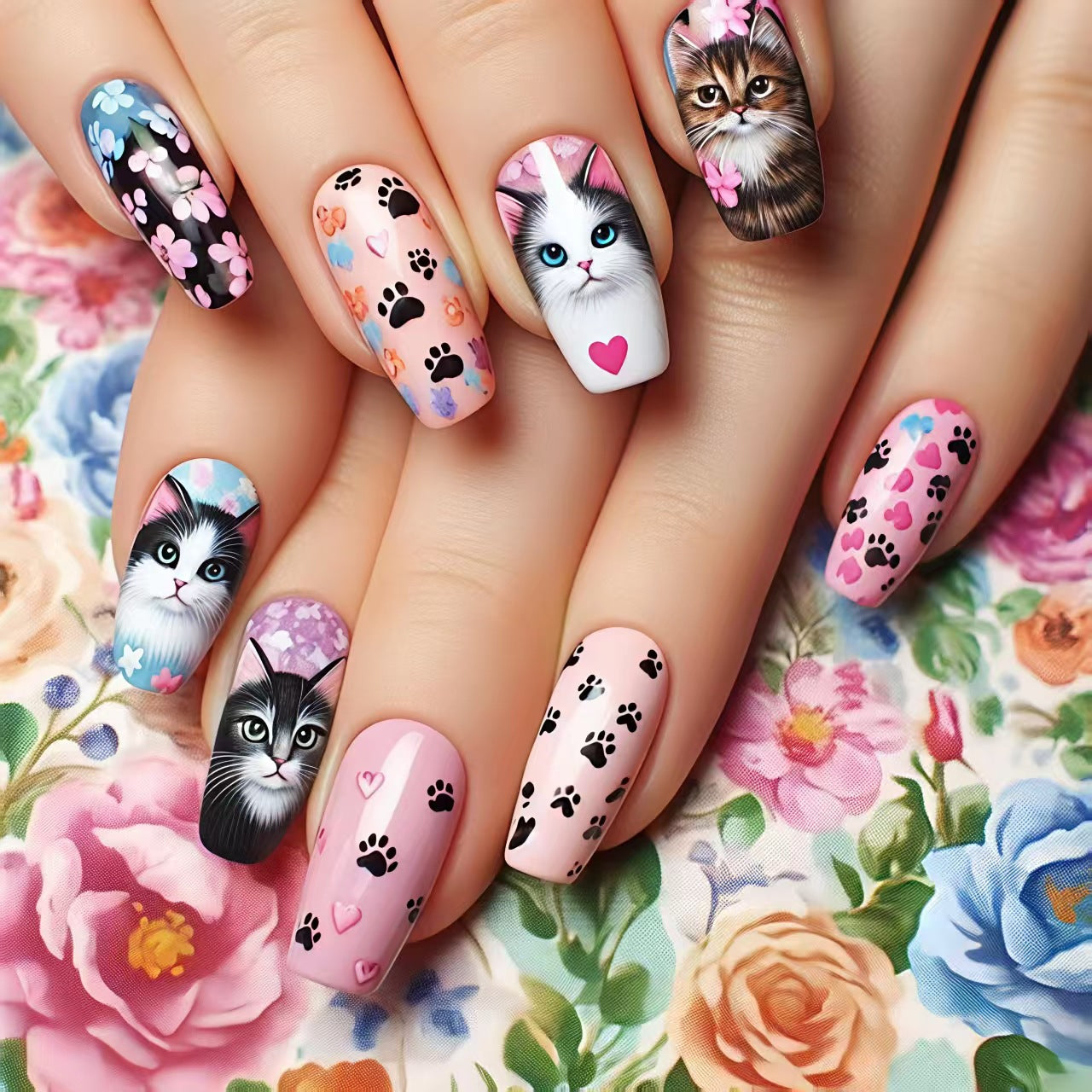 Artistic Cat-Themed Nail Art Acalora