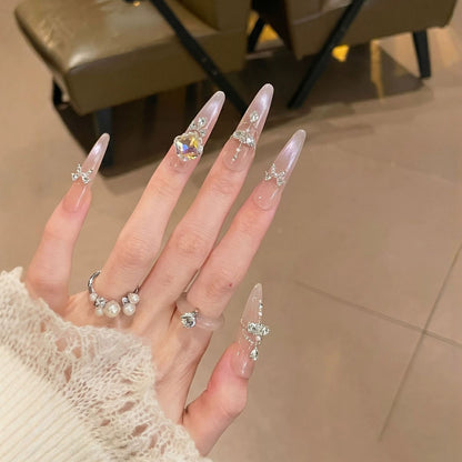 Decorative Rhinestone-Embellished Stiletto Press-On Nails Acalora