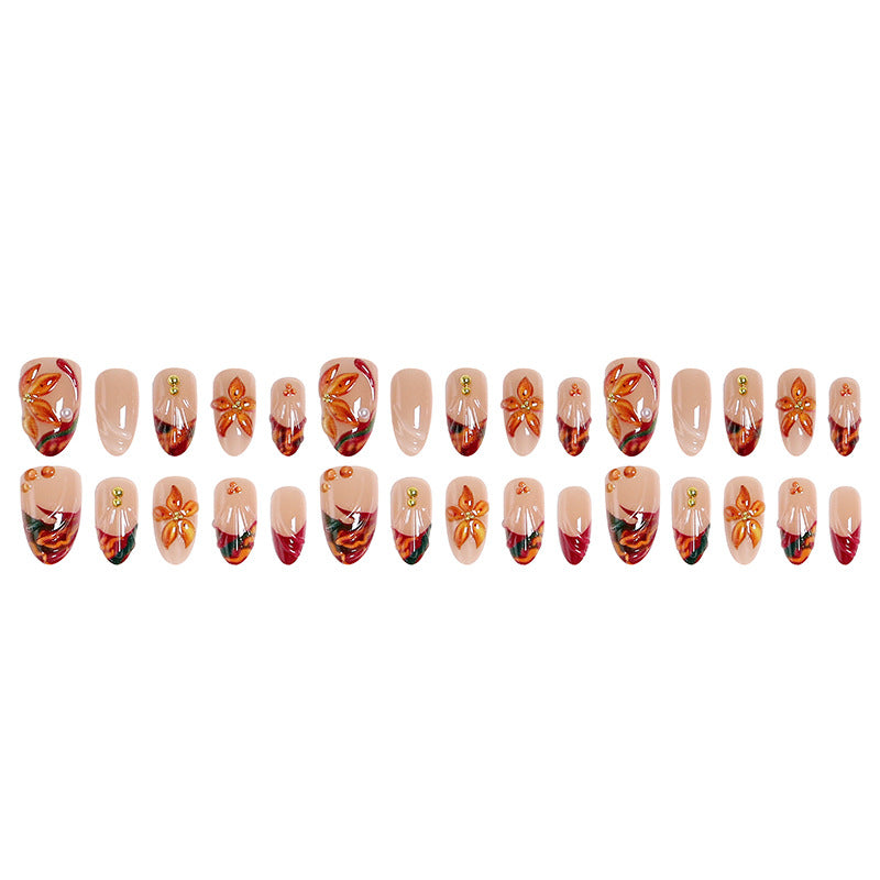 Art nail set with floral 3D applications and elegant glitter elements Acalora