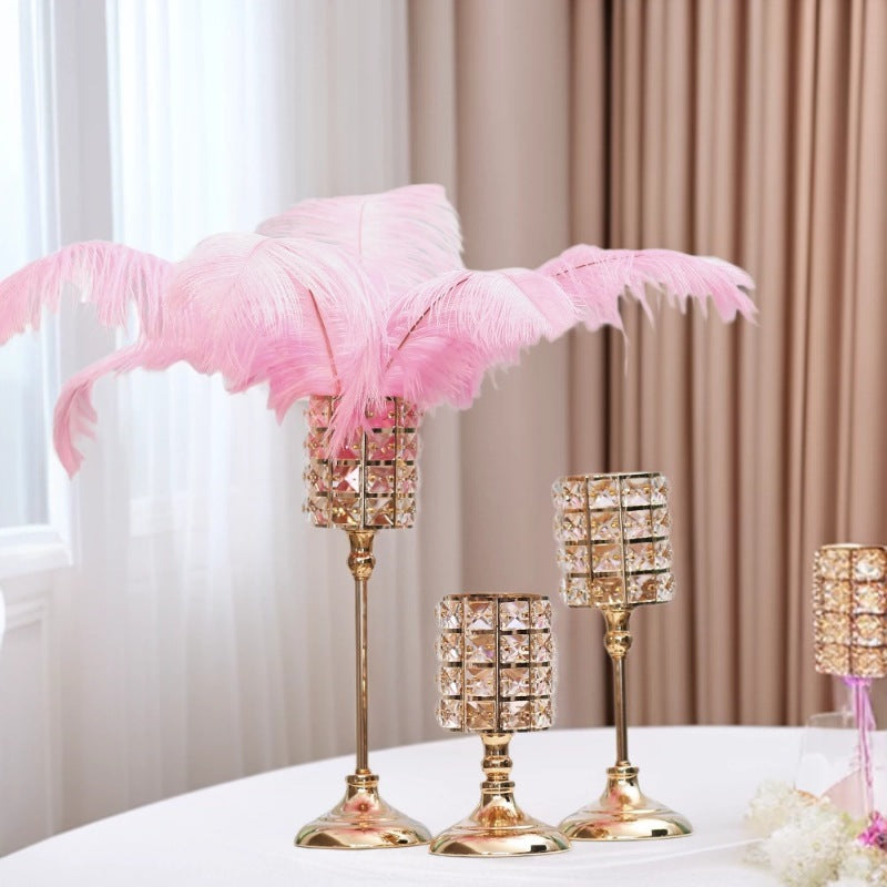 Crystal Embellished Metal Tealight Holder with Tall Pedestal Base Acalora