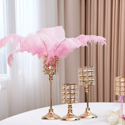 Crystal Embellished Metal Tealight Holder with Tall Pedestal Base Acalora