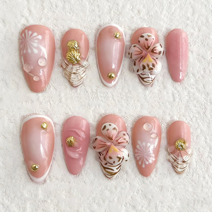 Elegant Floral Embellished Press-On Nail Set Acalora