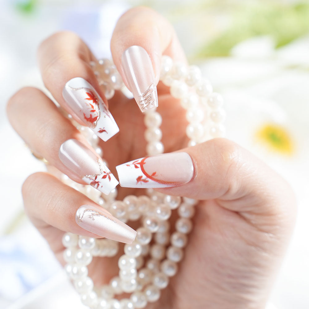 Elegant Floral Press-On Nail Design Acalora
