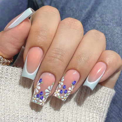 Decorative Press-On Nail Set with Floral and Glossy Accents Acalora
