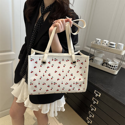 Playful Cherry Print Tote Bag Acalora
