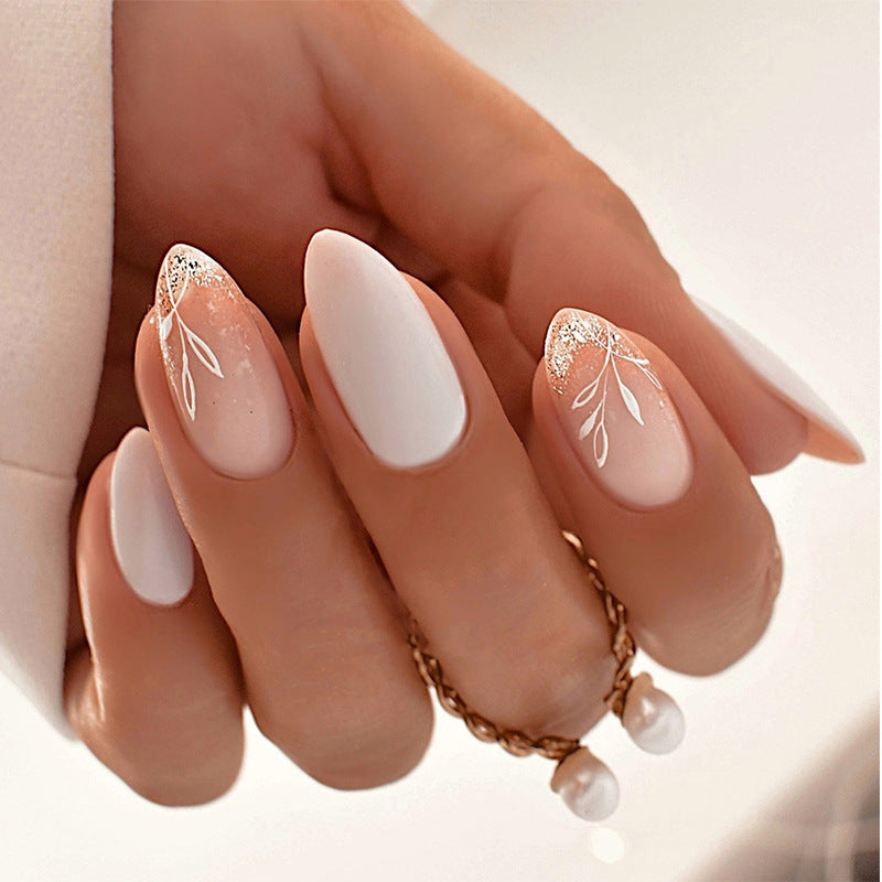 Luxurious Faux Finish Press-On Nail Set with Elegant Floral Design Acalora