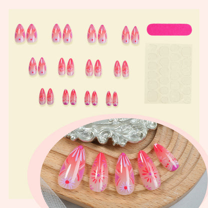 Artistic Press-On Nail Set with Floral and Geometric Patterns Acalora