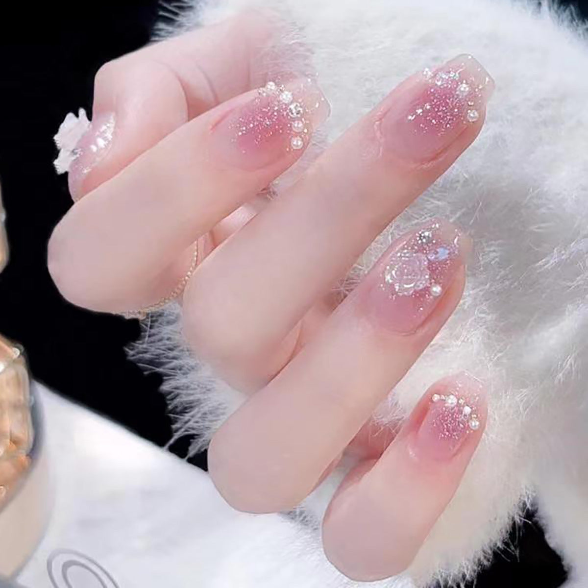 Glittery Crystal-Embellished Press-On Nail Tips Acalora