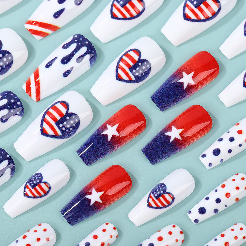 Artificial nails in patriotic heart design Acalora