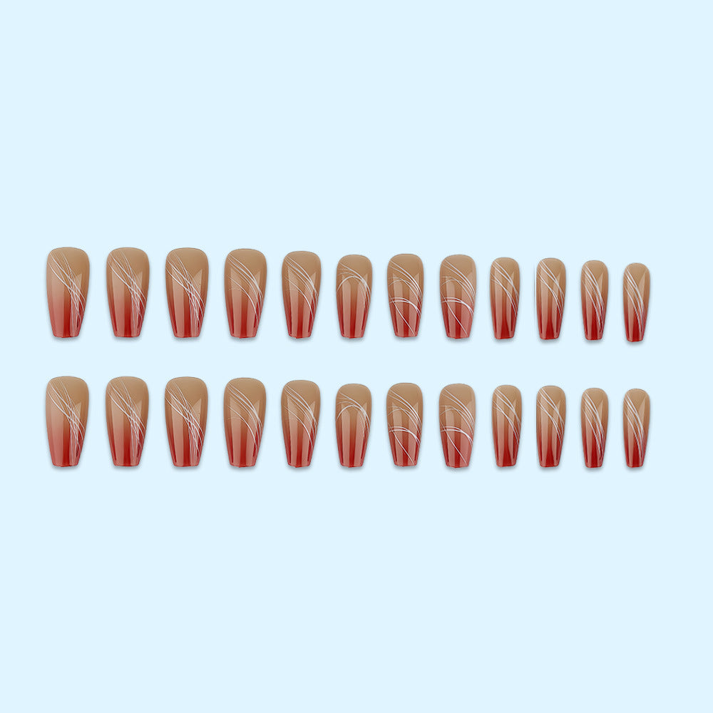 Artificial nails in elegant ombre design with fine lines Acalora
