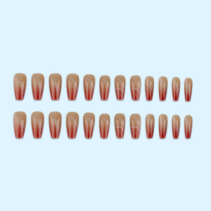 Artificial nails in elegant ombre design with fine lines Acalora