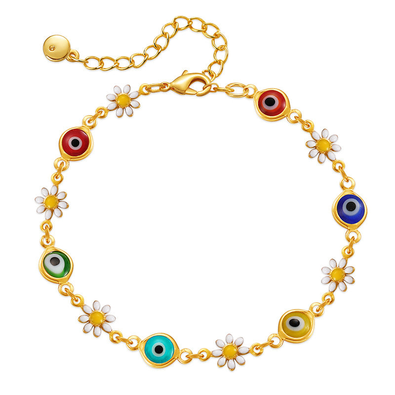 Floral Evil Eye Charm Anklet Acalora