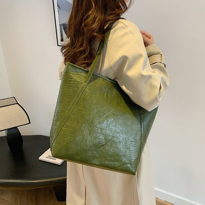 Crocodile-Embossed Leather Tote Bag Acalora
