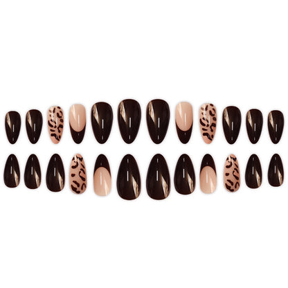 Elegant Stiletto Press-On Nails with Animal Print Design Acalora