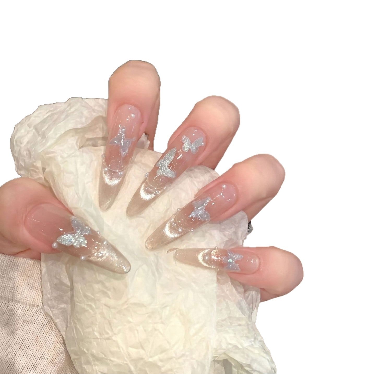 Artistic Stiletto Press-On Nail Set with Butterfly Design Acalora