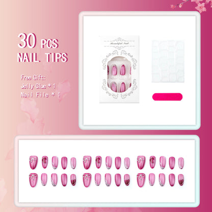 Acrylic nail set with elegant heart and bow decorations Acalora