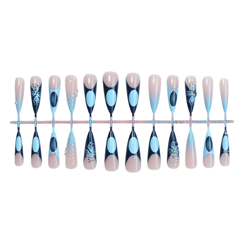 Decorative Press-On Nail Art Set with Elegant Ombre and Floral Designs Acalora