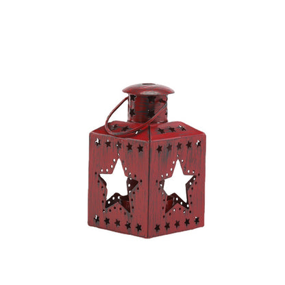 Distressed Shabby-Chic Square Tea Light Lantern with Christmas Tree Cutouts Acalora