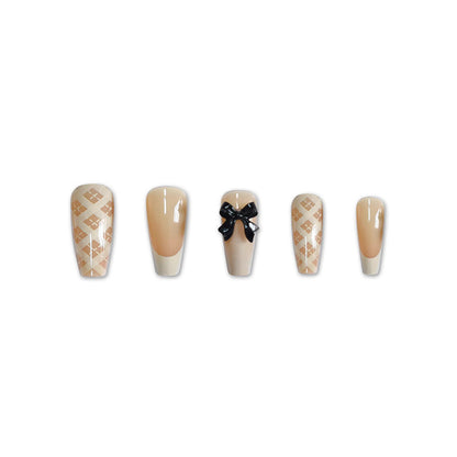 Stylish Press-On Nail Set with Decorative 3D Bow Accents Acalora
