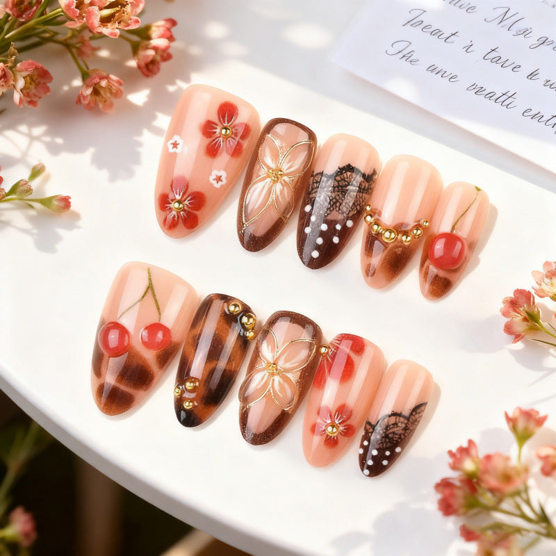 High-quality artificial nail creation with floral decorations Acalora