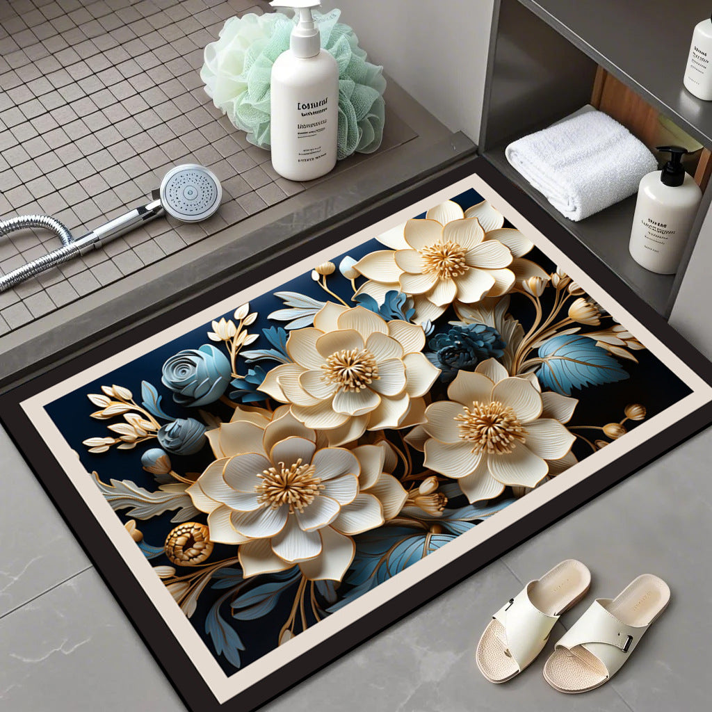 Floral Patterned Memory Foam Bath Mat Acalora