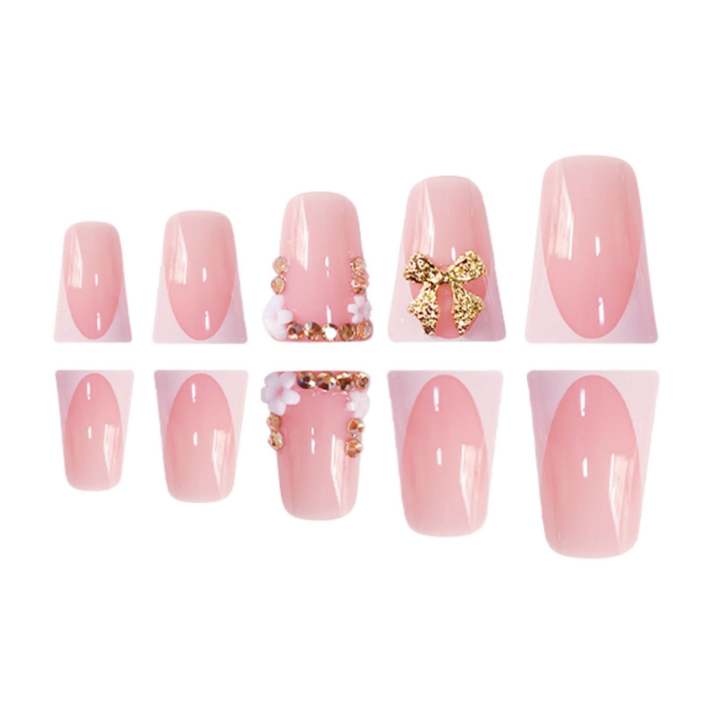Decorative 3D Floral Press-On Nails with Gem Accents Acalora