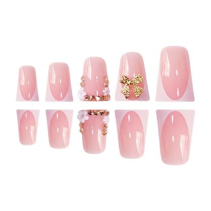Decorative 3D Floral Press-On Nails with Gem Accents Acalora