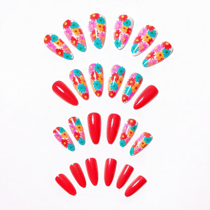 Artistic Summer Floral Acrylic Nail Art Acalora