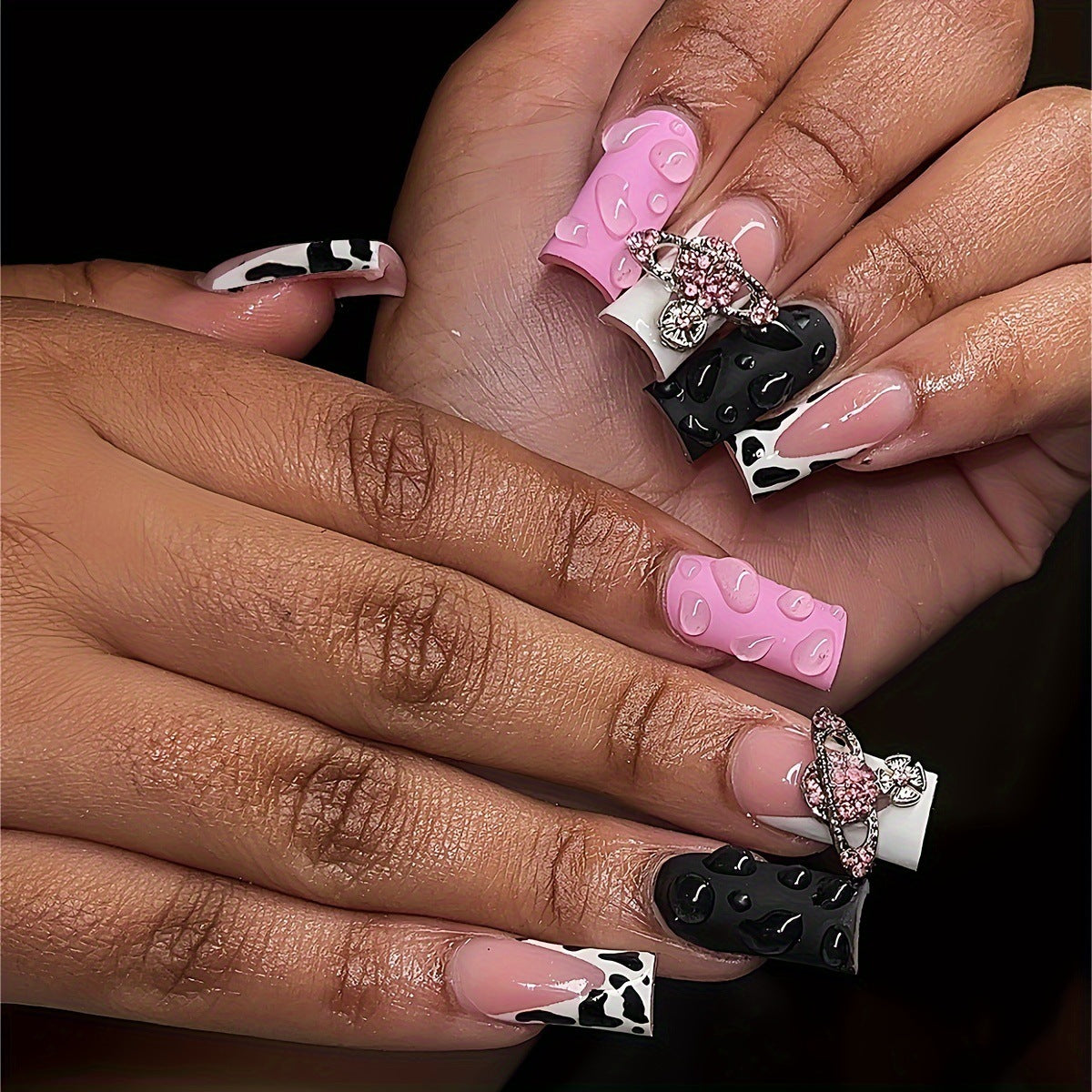 Decorative 3D Press-On Nail Art with Gemstone Accents Acalora